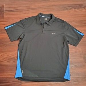 Nike Men's Fit Dry XL Golf Polo Black w/ Blue Short Sleeve 100% Polyester